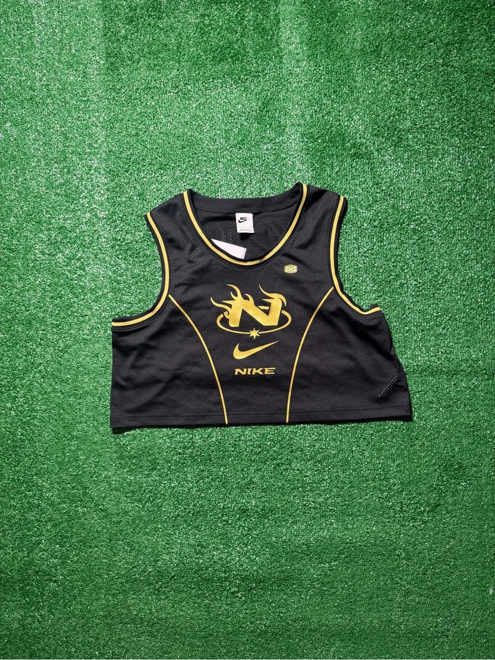 Nike Sportswear Black & Gold Cropped Jersey Women’s Size Large $50 - Picture 4 of 4